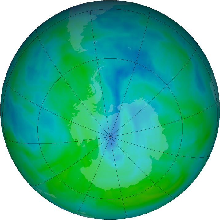 Antarctic ozone map for 22 December 2015